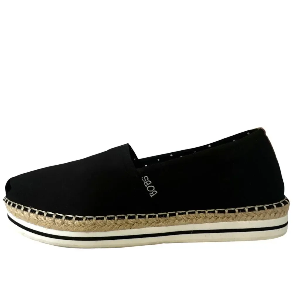 BOBS from Skechers Breeze Espadrille Women 9.5W Black Canvas Slip On Memory Foam